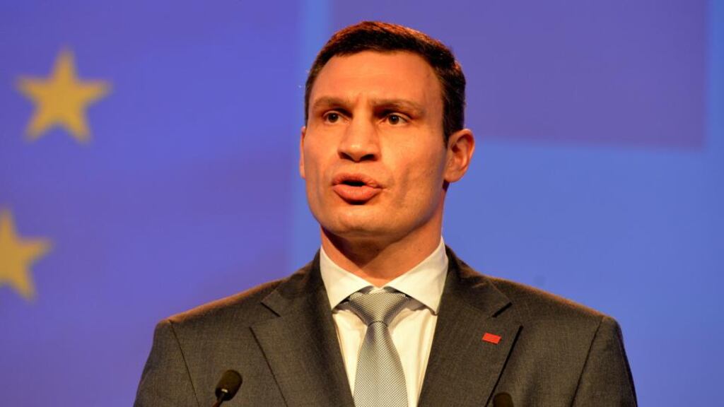 Vitaly Klitschko speaking in Dublin yesterday. “These days are critically important for the whole world and not just Ukraine,” he said. Photograph: David Sleator