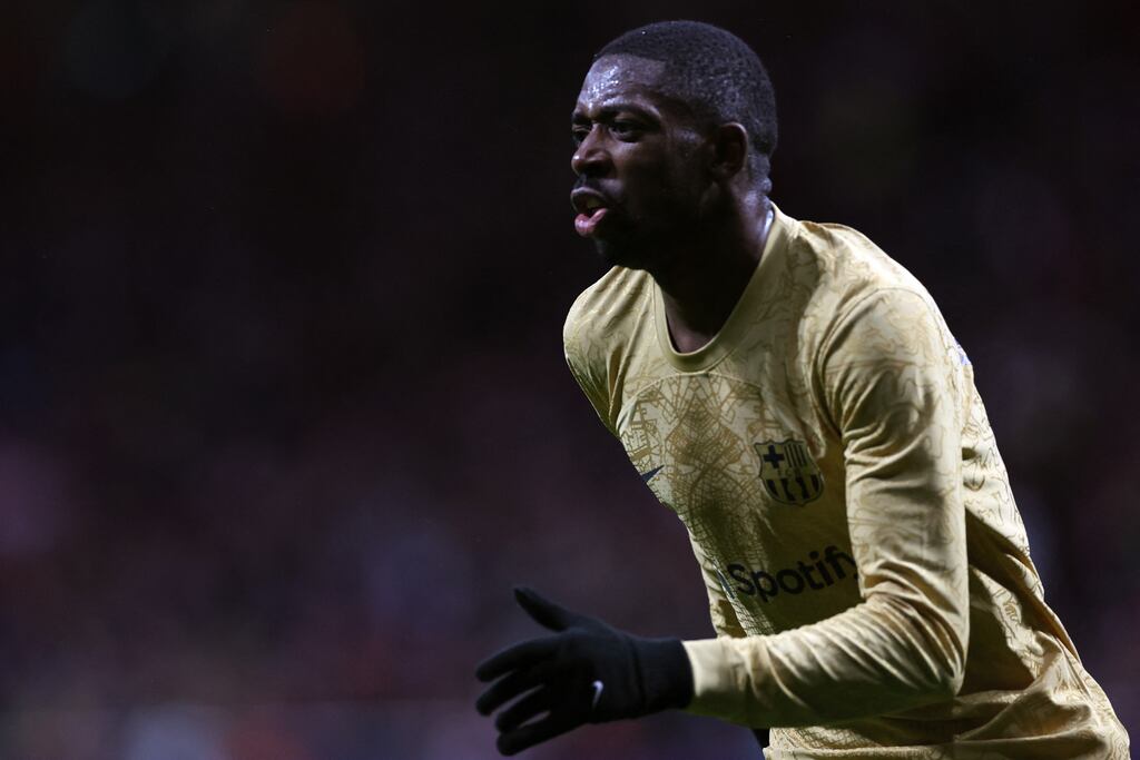 Barcelona's French forward Ousmane Dembele celebrates scoring against Atlético Madrid. Photograph: Pierre-Philippe Marcou/AFP via Getty