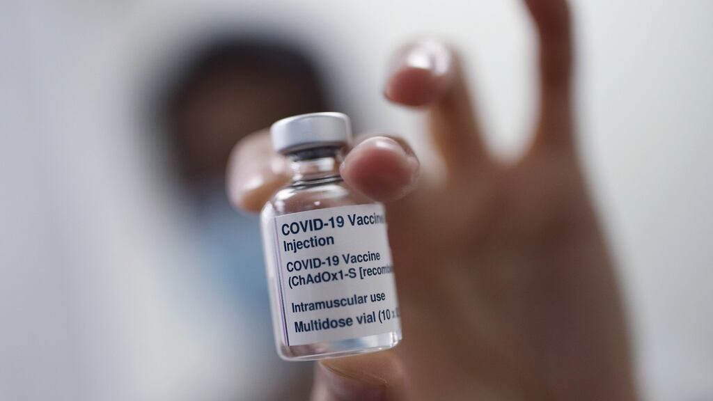 A vial of the Oxford/AstraZeneca coronavirus vaccine. Photograph: Yui Mok/PA Wire
