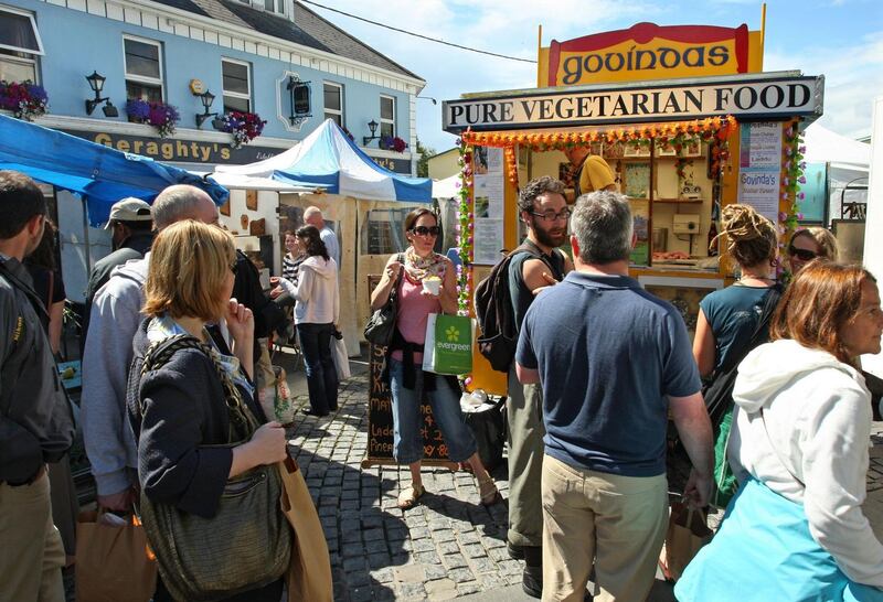 The Saturday market beside St Nicholas’ Collegiate Church in Galway. Photograph: Joe O’Shaughnessy
