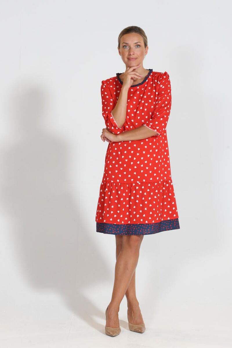 Red and white heart print dress by Heidi Higgins, €235