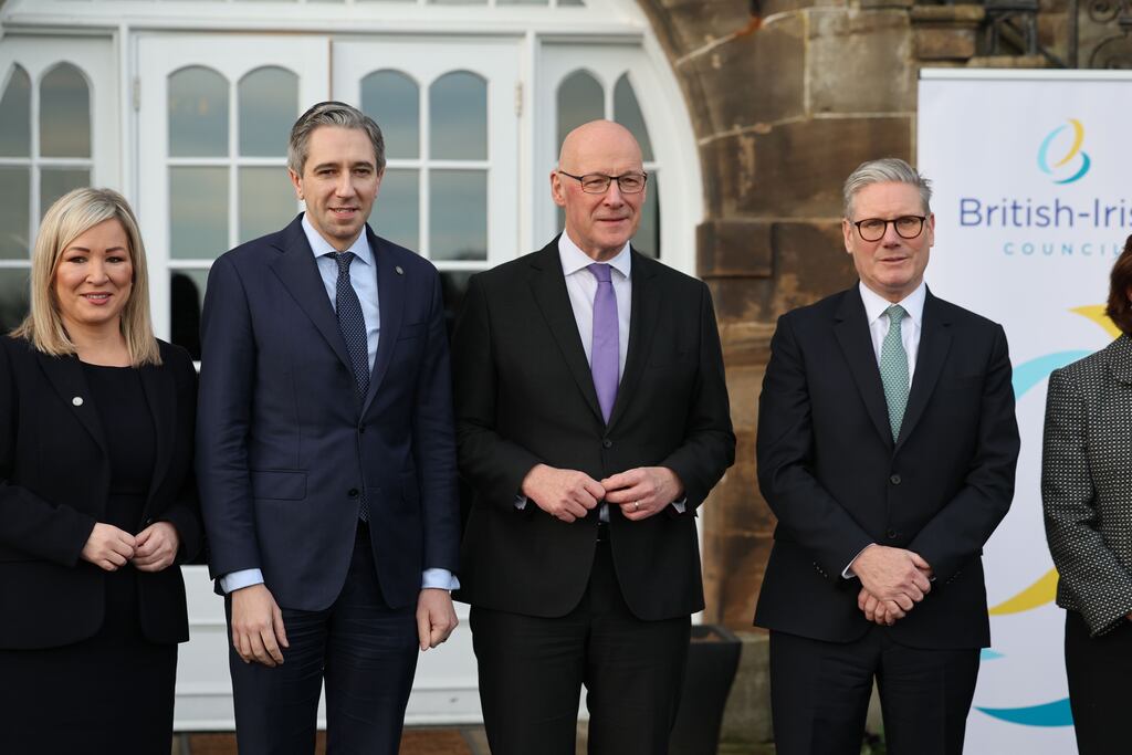 First minister of Northern Ireland Michelle O'Neill, Taoiseach Simon Harris, first minister of Scotland John Swinney and British prime minister Sir Keir Starmer at the British-Irish Summit meeting in Edinburgh, Scotland, Britain