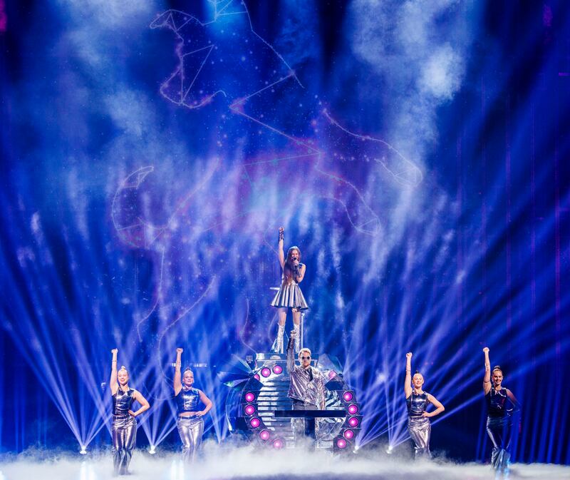 Emmy, representing Ireland, performing at Eurovision Song Contest 2025 in Basel, Switzerland, on Thursday night. Photograph: Andres Poveda