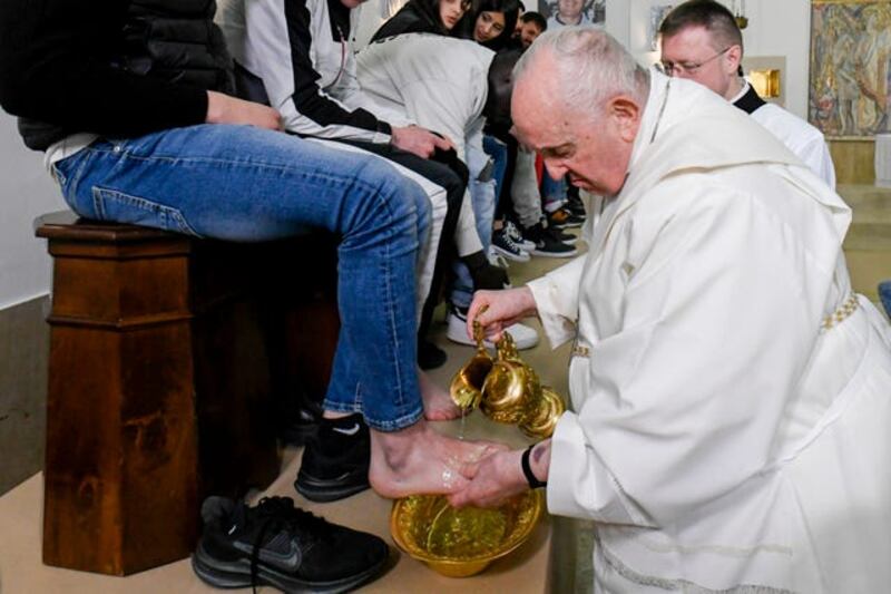 The pope also went to a Rome juvenile prison on Thursday where he washed and dried the feet of a dozen residents in a ritual symbolising humility and recalling Jesus performing the same gesture for his 12 apostles. Photograph: AP