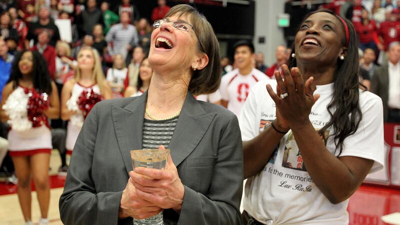 Stanford head coach Tara VanDerveer with Ruthie Bolton in 2017. Photograph: Anda Chu/Getty