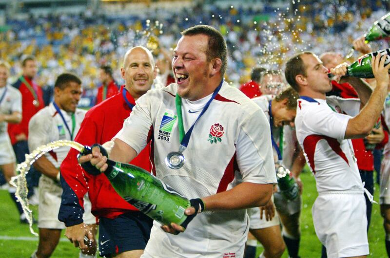 England hooker Steve Thompson celebrating after winning the Rugby World Cup in 2003. Photograph: Odd Andersen/AFP via Getty