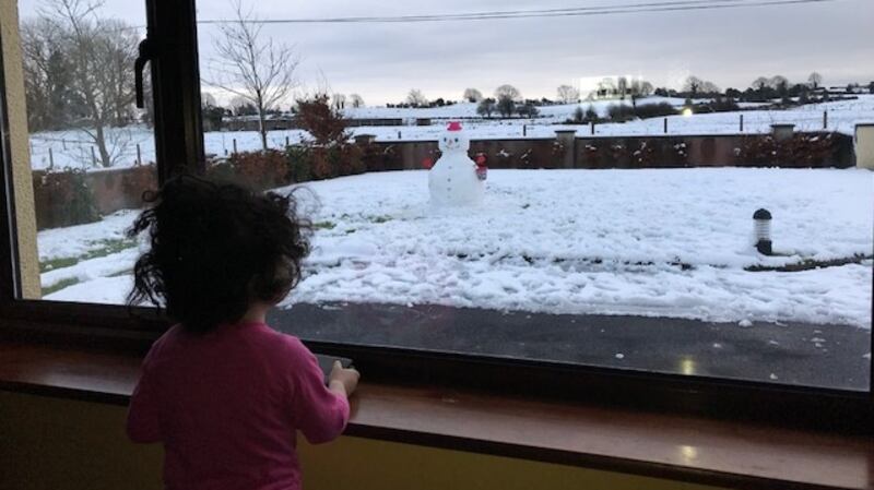A snowman out in the cold this morning. Photograph: Theresa Fahy