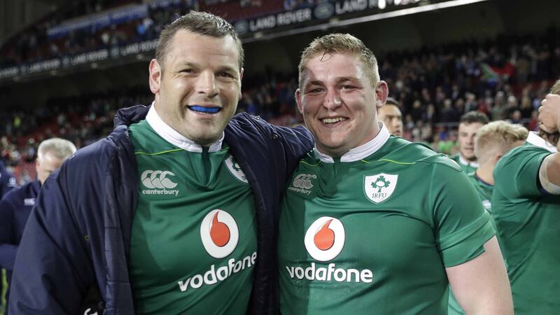 The old and the new: Mike Ross and Tadhg Furlong. Photograph: Billy Stickland/Inpho