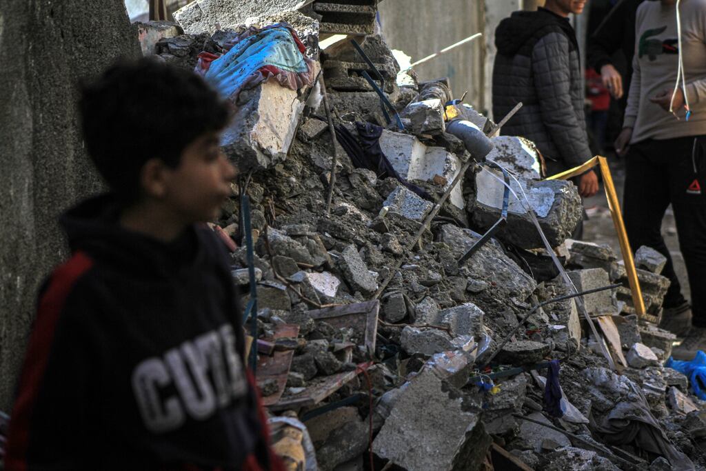 A destroyed building in the Tel Al-Sultan district of Rafah in southern Gaza: The University of Galway's president has reiterated that the university condemns 'all acts of terror and violence'. Photograph: Ahmad Salem/Bloomberg