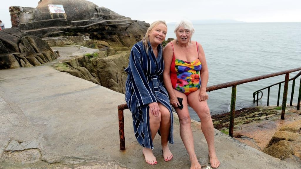 Mary Fayne elected and Jane Dillon Byrne lost her seat in Dun Laoghaire. The pair pictured during the campaign at  the Forty Foot, Sandycove following swimming.Photograph: Cyril Byrne / The Irish Times