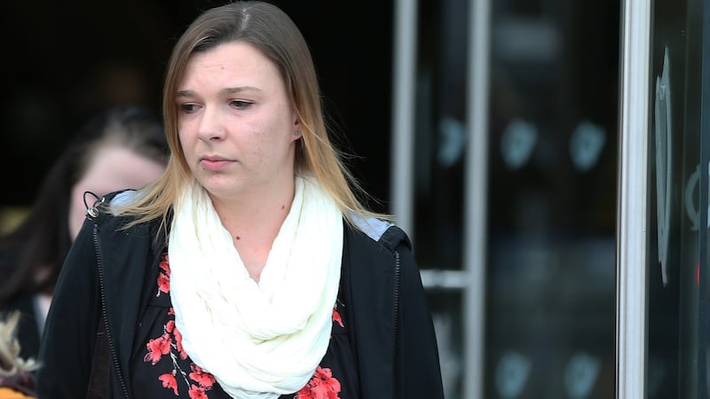 Natasha Sussbier, mother of Baby Joshua, leaving court after John Tighe was sentenced to life for the boy’s murder. Photograph: Collins Courts.