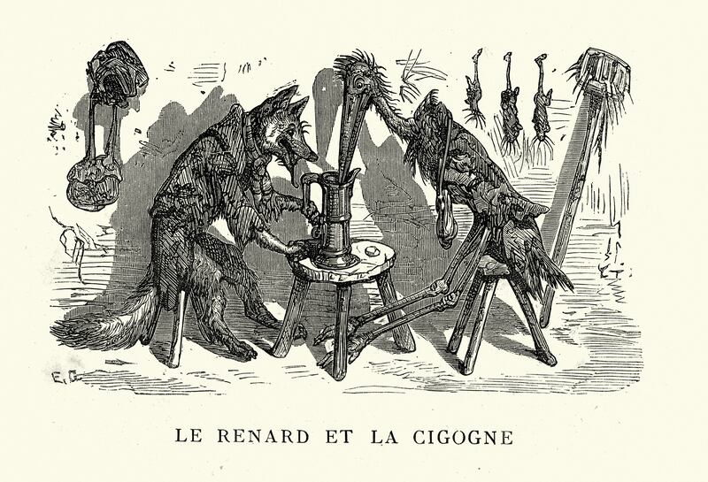 A 19th century illustration of The Fox and the Stork in the Fables of Aesop, by François Pannemaker. Photograph: Getty Images