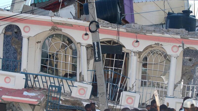 The Petit Pas hotel damaged by the earthquake. Photograph: Stanley Louis/AFP via Getty