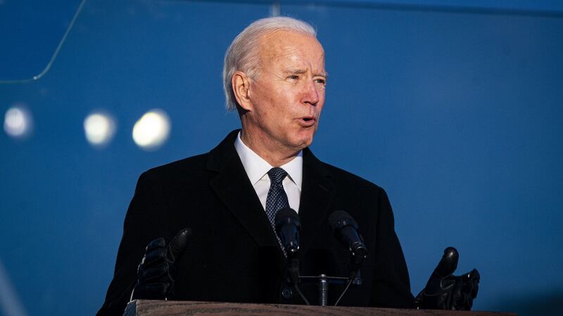 US president-elect Joe Biden speaks at the Lincoln Memorial Reflecting Pool during a Covid-19 memorial to lives lost during the pandemic. Photograph: Al Drago/Bloomberg.