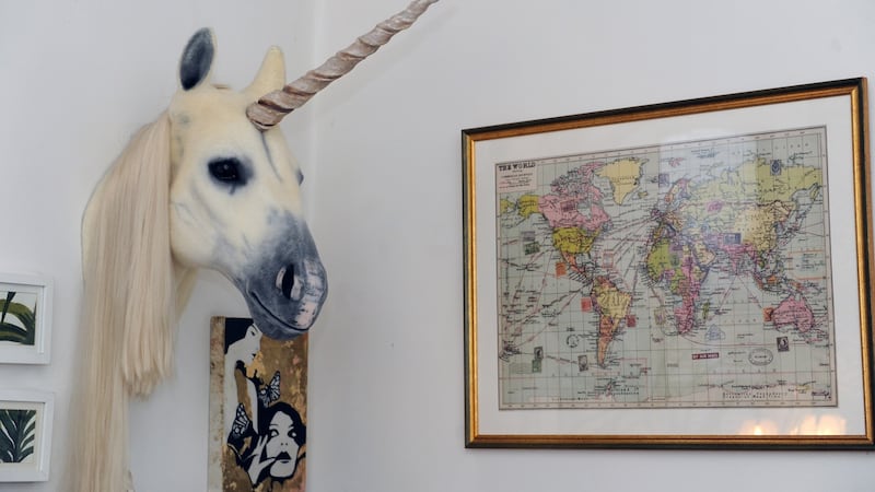 Andrea Horan’s unicorn in her living room. Photograph: Aidan Crawley