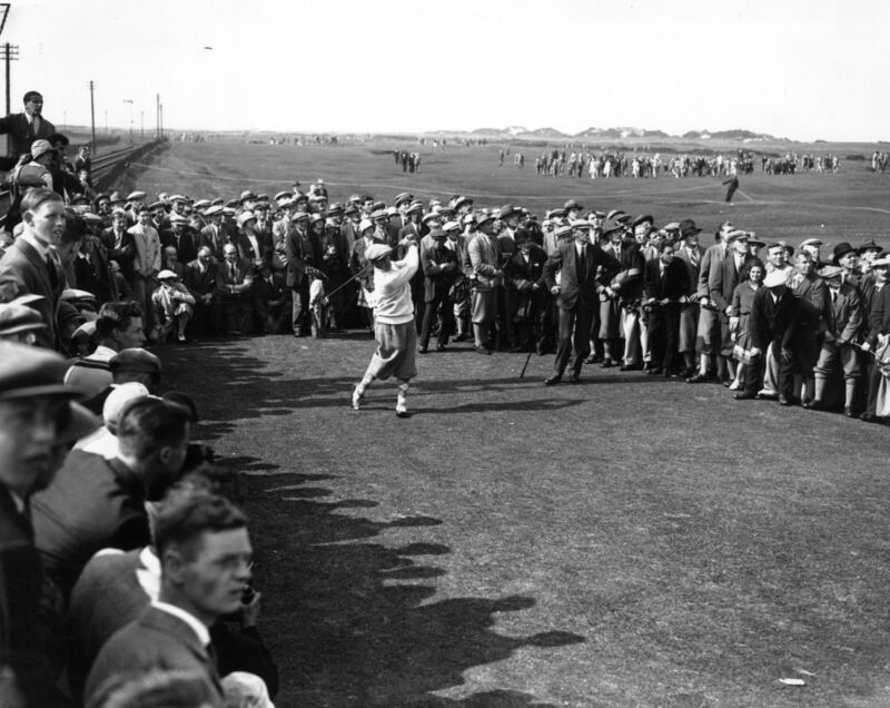 American golfer Bobby Jones driving from the 17th tee at St Andrews. Photograph: Kirby/Topical Press Agency/Getty