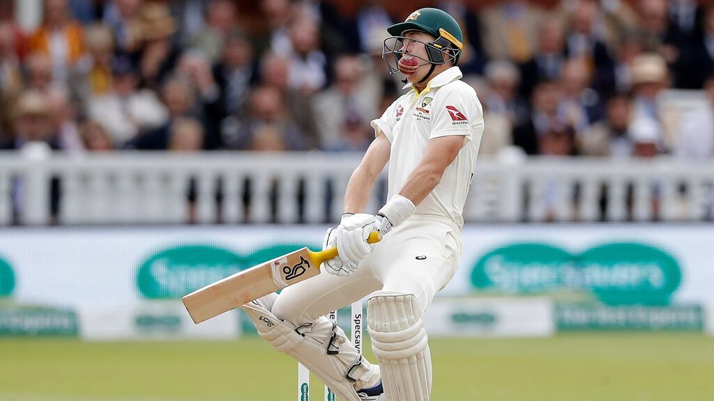Marnus Labuschagne of Australia is struck on the helmet by a delivery from Jofra Archer of England during day five of the second  Ashes Test  at Lord’s. Photograph: Ryan Pierse/Getty Images