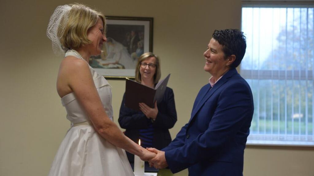 Lisa Fingleton and Rena Blake at their wedding in Killarney. Photograph: Domnick Walsh
