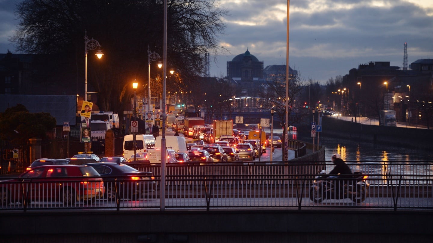 Empty Luas tracks near Heuston Station as the tram drivers start a two-day strike in search of higher pay. Around 90,000 commuters must find an alternative way to get to work.Photograph: Alan Betson/The Irish Times