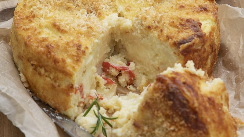 Potato, parmesan and red pepper cake. Photograph: Harry Weir
