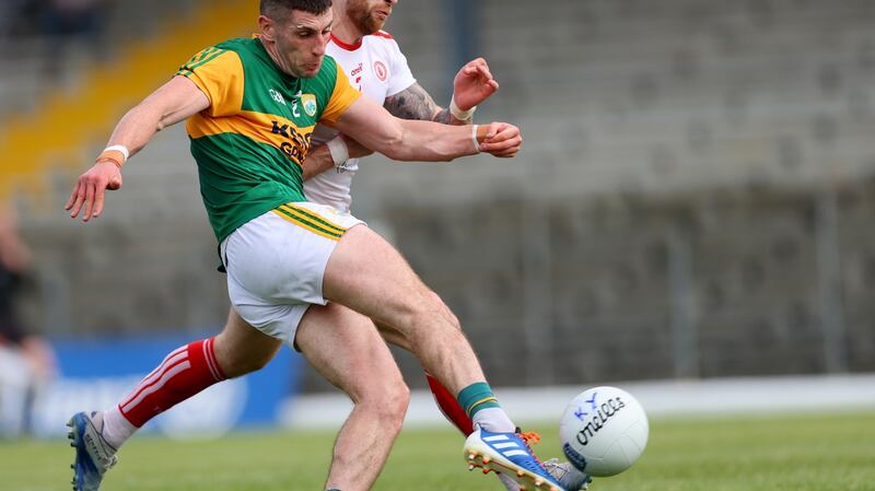 Paul Geaney scores his Kerry’s fifth goal during the Allianz Football League Division 1 semi-final against Tyrone at Fitzgerald Stadium in Killarney. Photograph: James Crombie/Inpho