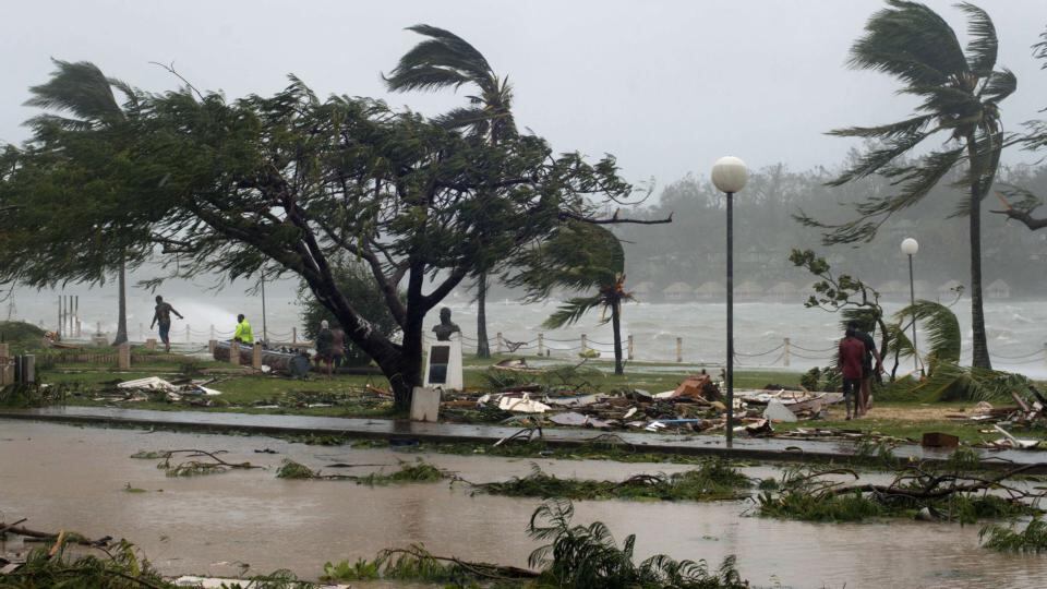 Waves and scattered debris along the coast, caused by Cyclone Pam, in the Vanuatu capital of Port Vila. The huge tropical cyclone smashed into Vanuatu in the South Pacific, terrifying residents and leaving “complete devastation” with fears that dozens of people may have died. Photograph: UNICEF Pacific/AFP/Getty Images.