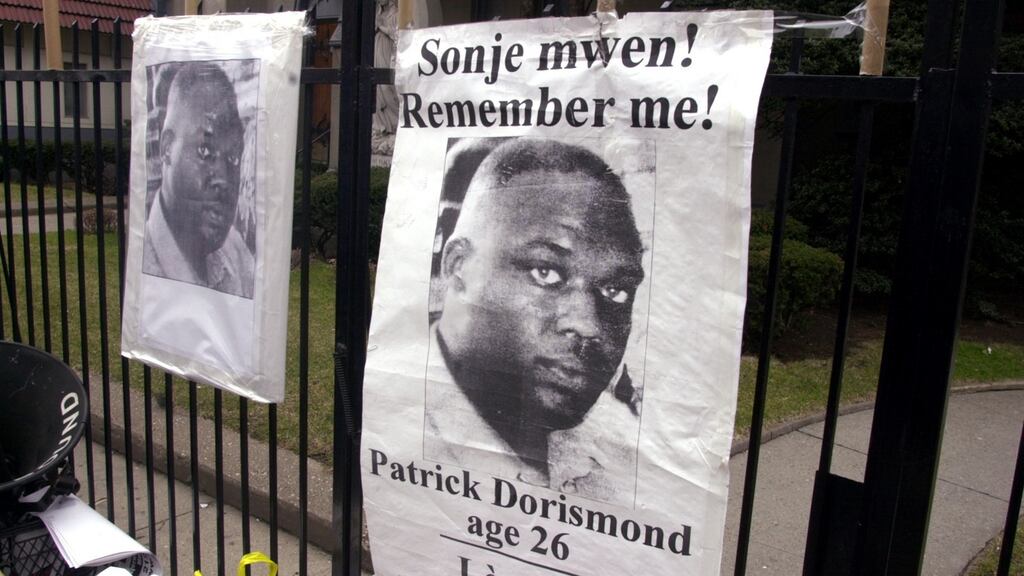 Posters of Patrick Dorismond, seen circa 2000. Dorismond was killed outside a bar in Manhattan. Photograph: Budd Williams/NY Daily News Archive via Getty Images