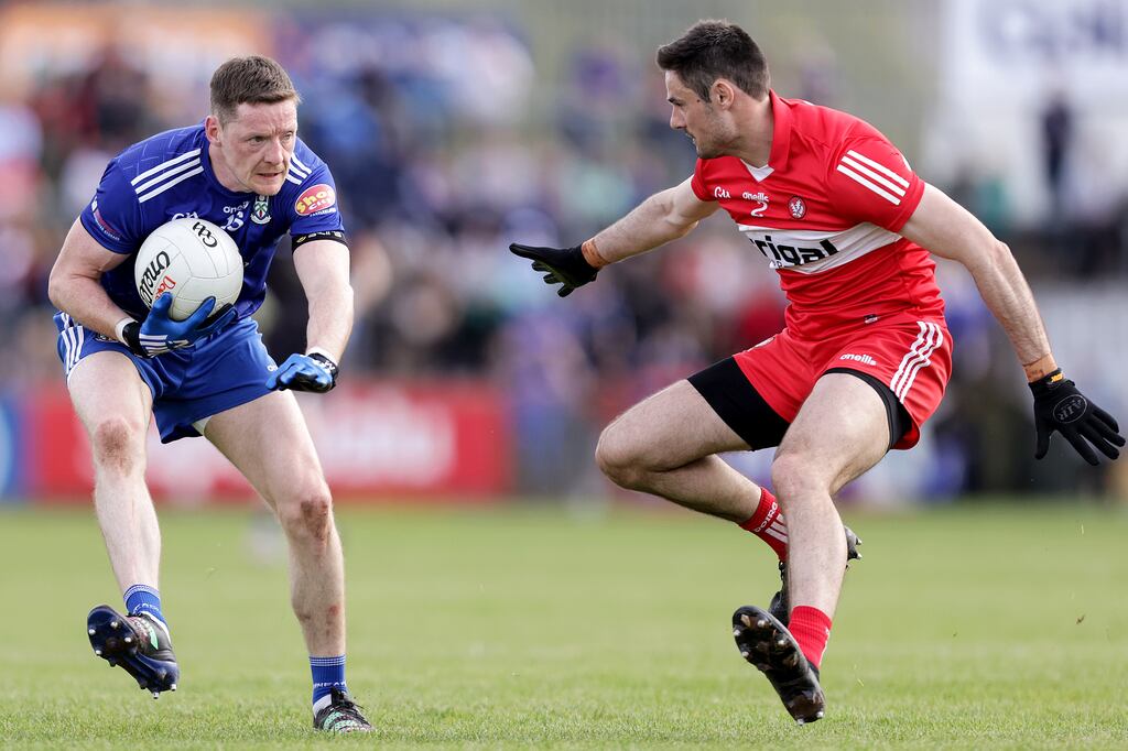 Conor McManus in action for Monaghan against Derry in April: He was left out of last weekend's side. Any sport that sees selecting an attacker of the luminous ability of McManus as an unconscionable risk is probably in need of a course correction. Photograph: Laszlo Geczo/Inpho