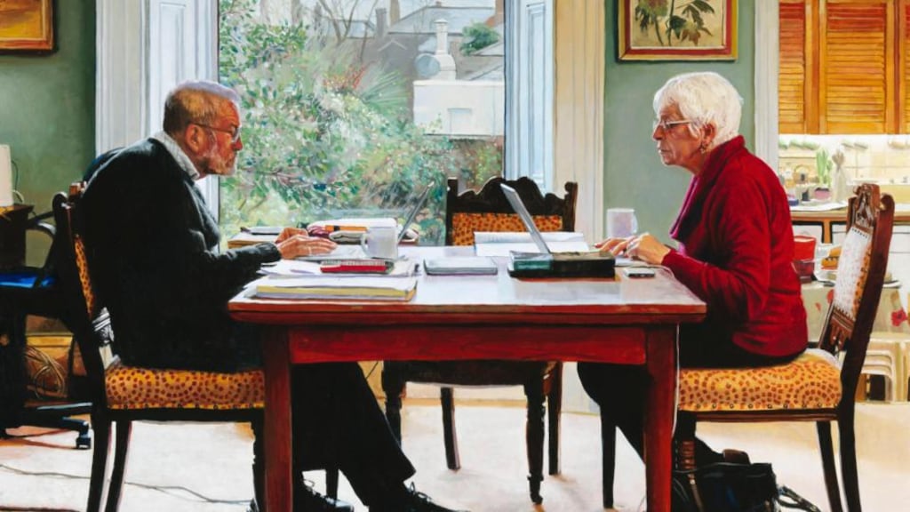 Blaise Smith: My Parents. Allen and Elizabeth Smith, 2018, Oil on canvas, 70 x 100 cm, © Blaise Smith, Photograph © National Gallery of Ireland