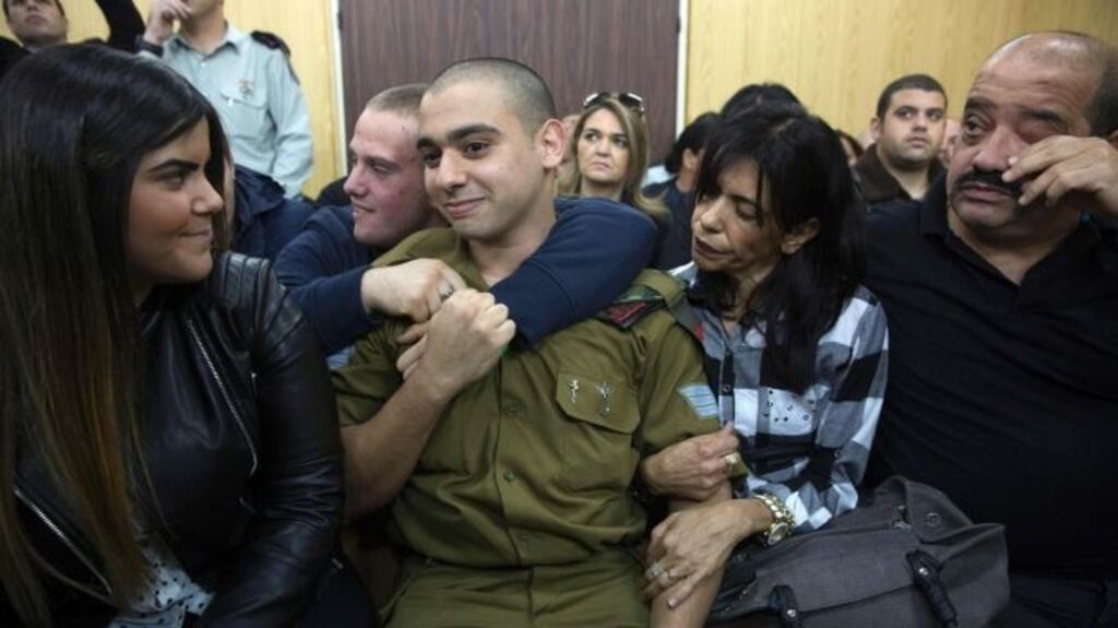 Israeli soldier Elor Azaria was found guilty on Wednesday of manslaughter for shooting a wounded Palestinian attacker as he lay on the ground in the West Bank. Photograph: Heidi Levine/AFP/Getty Images