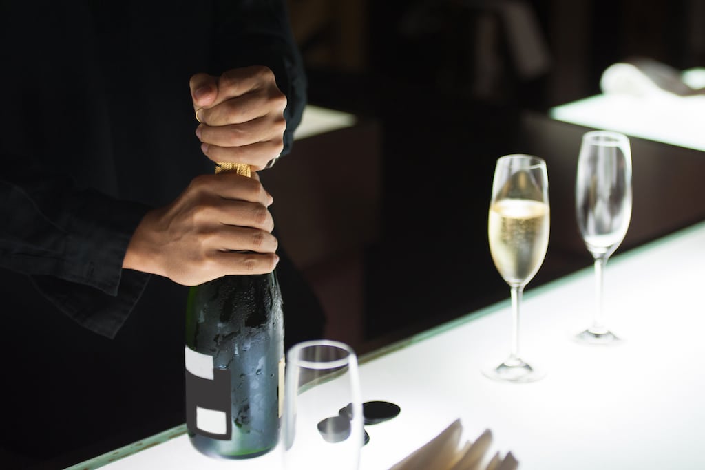 The pressure in a 750ml bottle of Champagne or sparkling wine is about three times that of a standard car tyre. Photograph: Getty