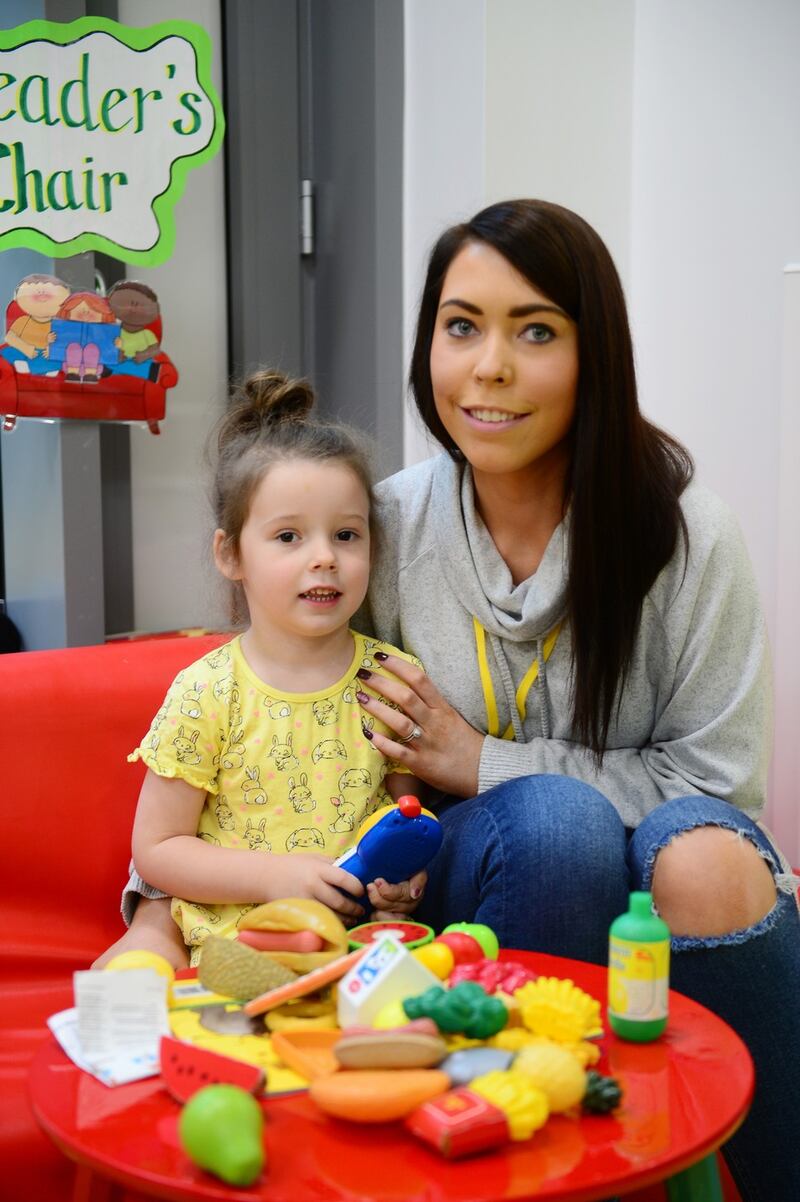 Three-year-old Mayah Power from Galway with her mum Kayleigh. Mayah is currently the youngest patient at the National Rehabilitation Hospital Dún Laoghaire, Co Dublin. Photograph: Bryan O Brien/The Irish Times
