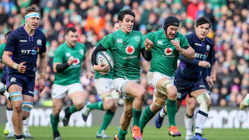 Joey Carbery created Ireland’s third try. Photograph: Inpho