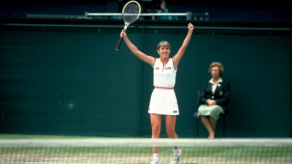 Chris Evert celebrates after winning the Wimbledon title in 1981. Photograph: Steve Powell/Allsport