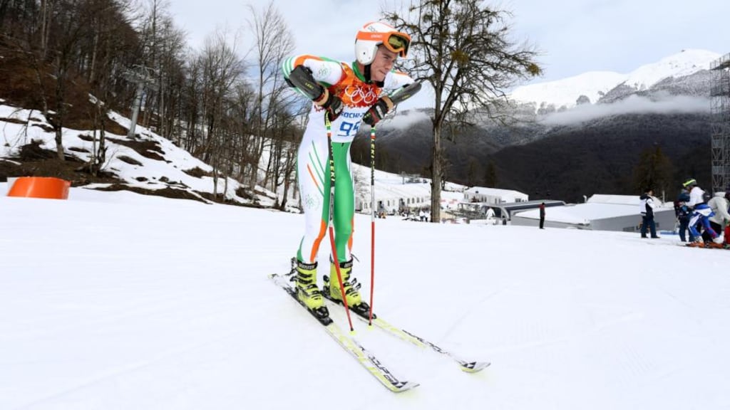 A dejected Conor Lyne after his fall in the giant slalom. Photograph: Ian McNicol/Inpho