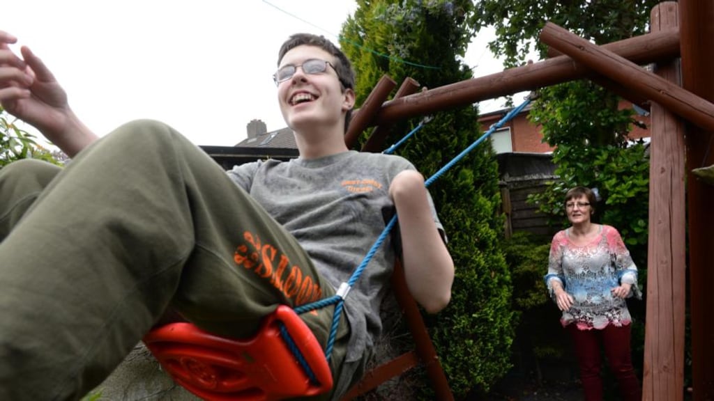 Family: Jake O’Kane and his mother, Linda. Photograph: Dara Mac Dónaill