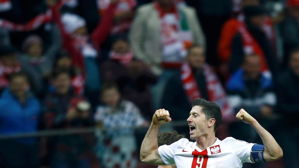 Robert Lewandowski was the star man yet again for Poland as Irelan failed to live with the Bayern Munich striker. Photo: Kacper Pempel/Reuters