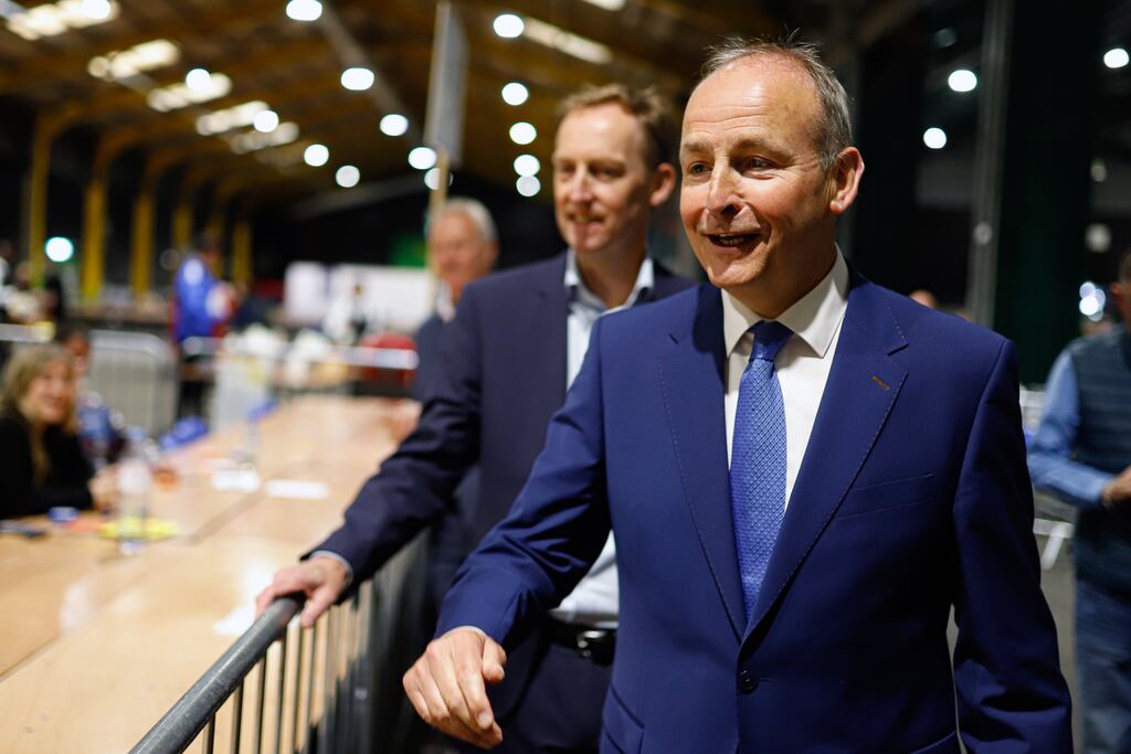 Tánaiste Micheál Martin at the RDS with Fianna Fáil election candidate Barry Andrews. Photograph: Damien Storan/PA Wire