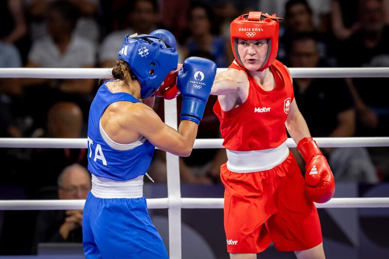 Ireland’s Kellie Harrington in action against Alessia Mesiano of Italy in her opening bout of Paris 2024. Photograph: Morgan Treacy/Inpho