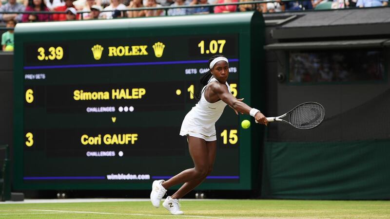 Cori Gauff in action during her fourth round clash with Simona Halep. Photograph: Shaun Botterill/Getty