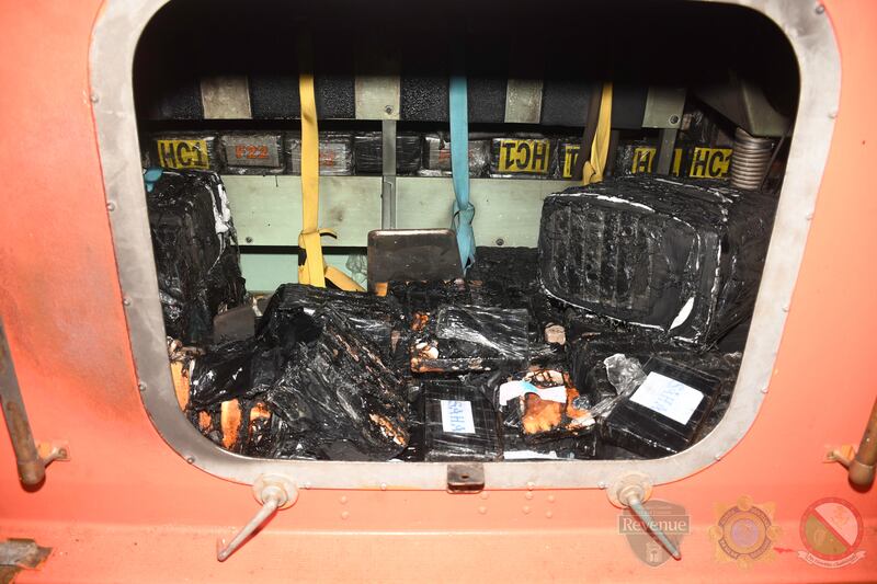 Partially burned drugs hidden in a lifeboat aboard the MV Matthew.