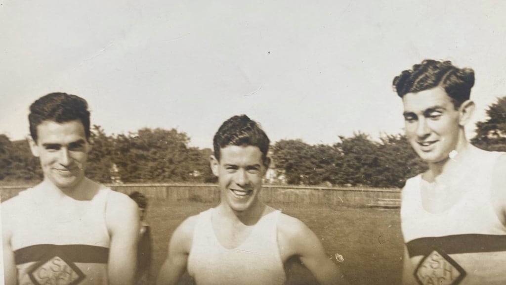 Joe Charleton (left) after the One Mile race at the Civil Service Sports in the Phoenix Park c.1937