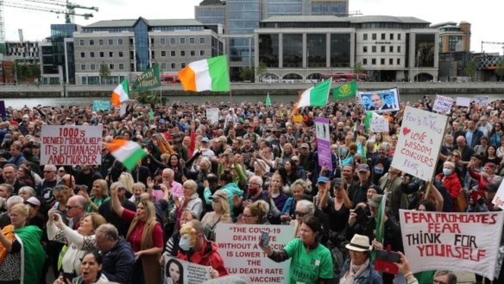 Hundreds attended the anti-face mask protest in Dublin on Saturday afternoon. Photograph: Nick Bradshaw