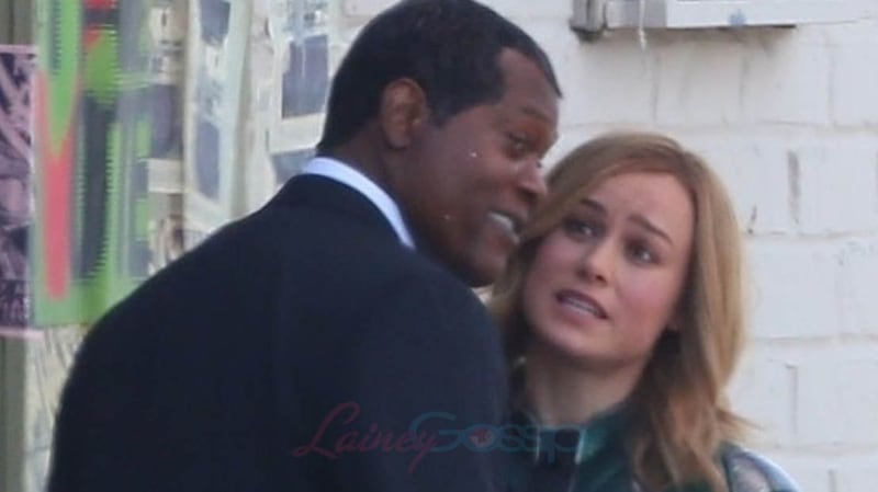 Samuel L Jackson and Brie Larson on the set of Captain Marvel
