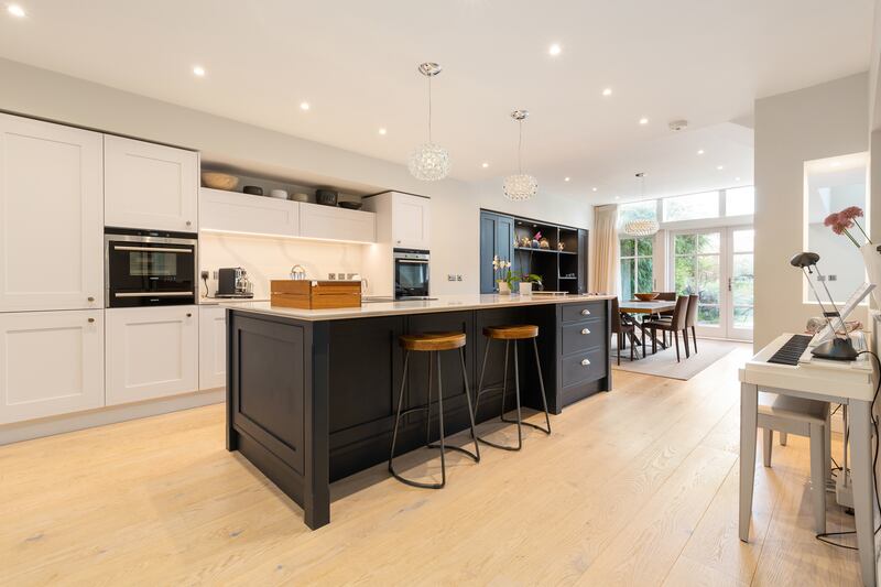 A huge island takes centre stage in the kitchen