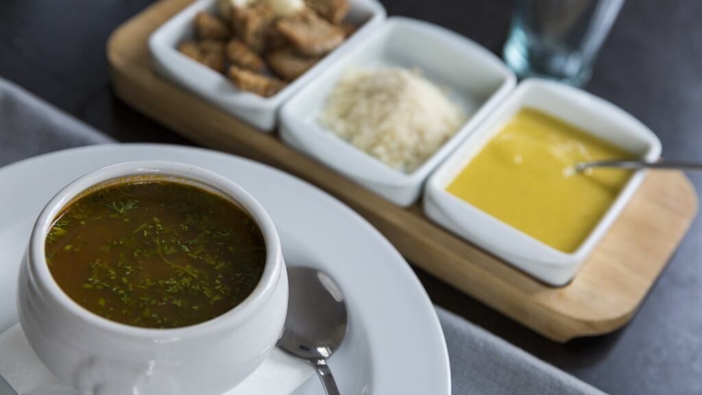 Fish soup with Aioli and croutons. Photograph: Emma Jervis