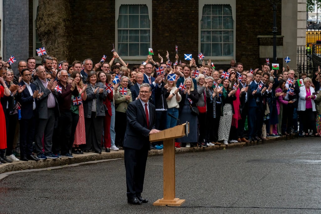 New UK prime minister Keir Starmer speaks outside 10 Downing Street in London on Friday. Photograph: Andrew Testa/The New York Times