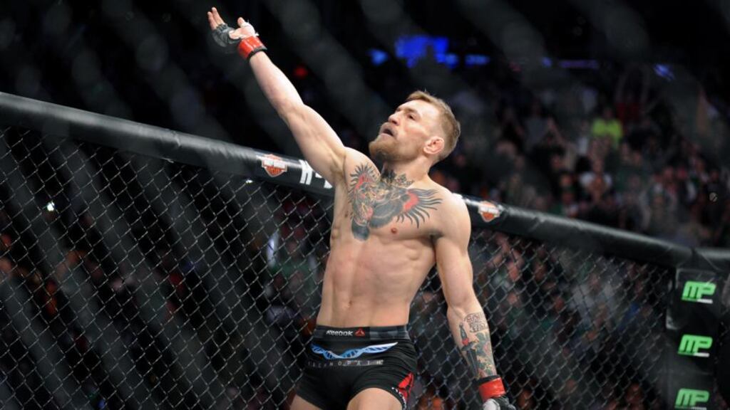 Ireland’s Conor McGregor salutes the Boston crowd. Photograph: Emily Harney / Inpho