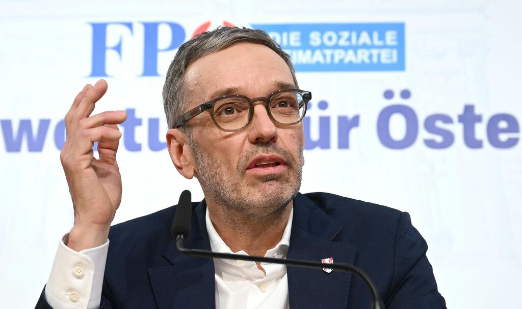 Leader of the far-right Freedom Party Herbert Kickl has demanded expedited talks with the centre-right People’s Party. Photograph: Helmut Fohringer/Getty Images