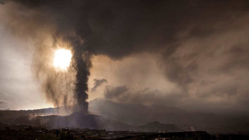 An ash cloud rises from the erupting volcano on La Palma in the Canaries. Photograph: AP